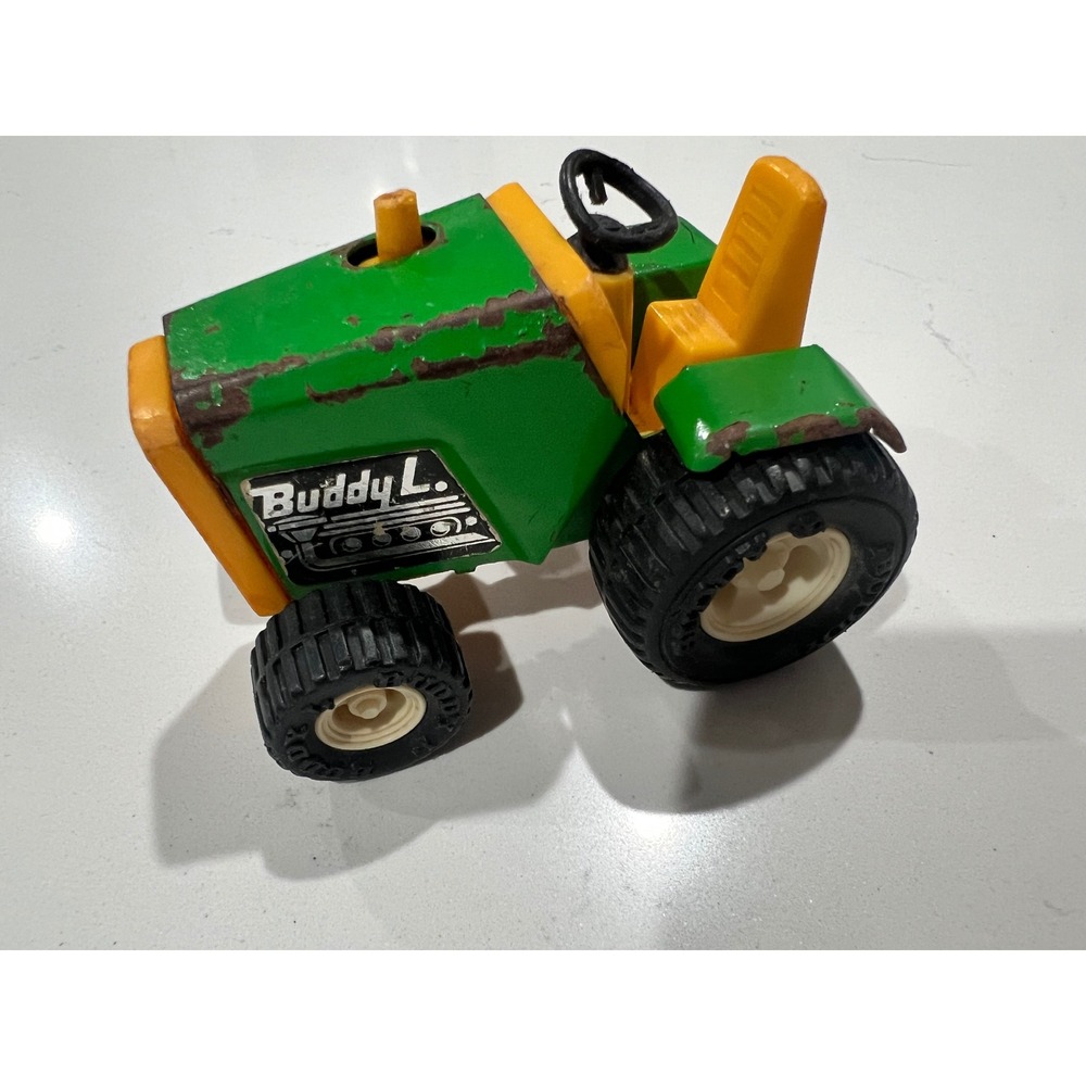 Vintage Buddy L Pressed Steel Tractor Green Yellow Farm Toy Collectible
